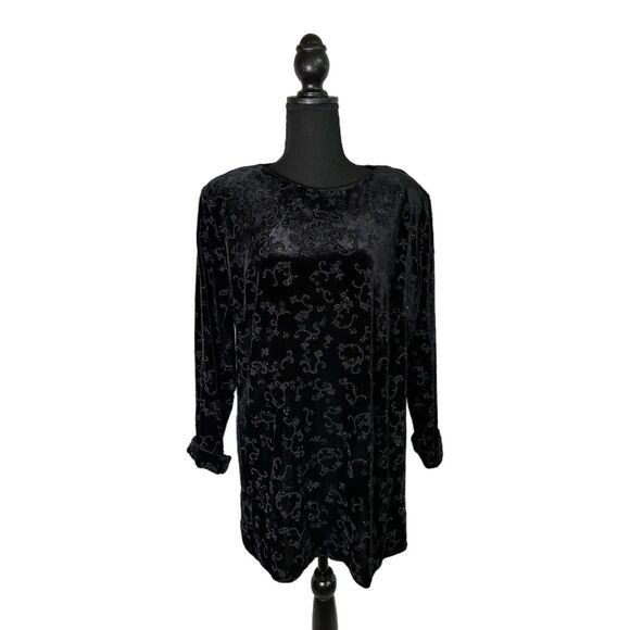 R&M Richards by Karen Kwong Black Velvet Beaded Blouse, Size 16, Pre-owned - Picture 1 of 4